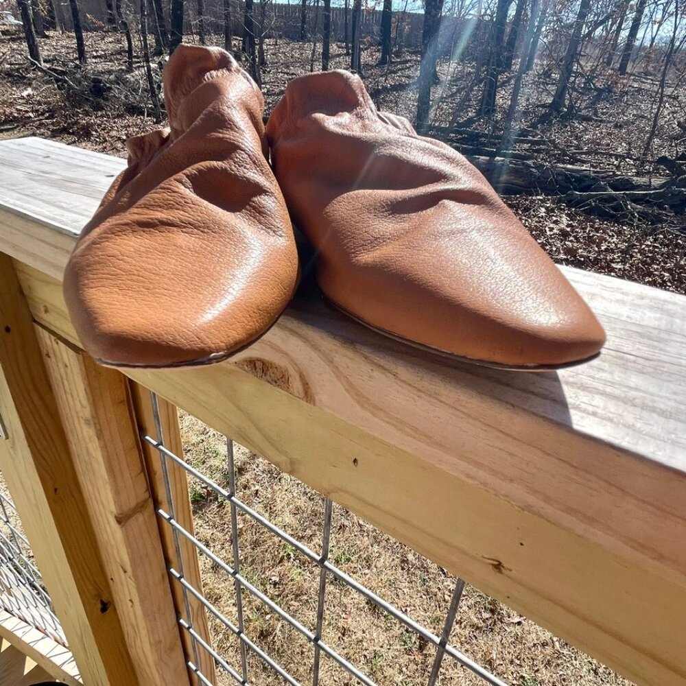 Vintage Silent D Camel Brown Ruched Leather Mule Flats • EU 41/US 10.5 - Picture 7 of 16